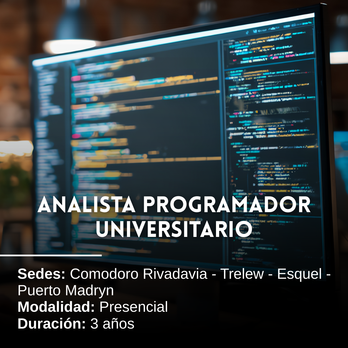 Analista Programador Universitario: 3 años, Presencial, Comodoro Rivadavia, Trelew, Esquel y Puerto Madryn